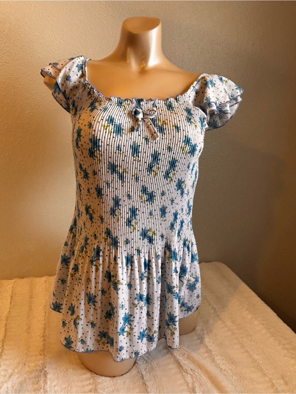 Smocked Flutter Sleeve Floral Top - Cottagecore Y2K